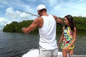 Young Amia Miley catches a huge male rod instead of fishing! porn video thumbnail